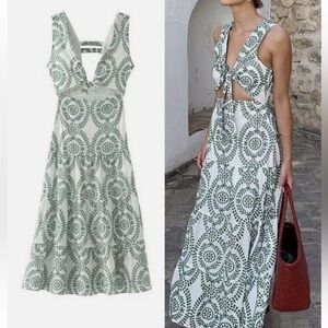 Zara Green and White Plunge Sundress